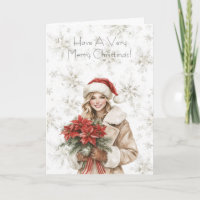 Sneeuwvlokken Kerst Blond Vrouw Poinsettia Bloem