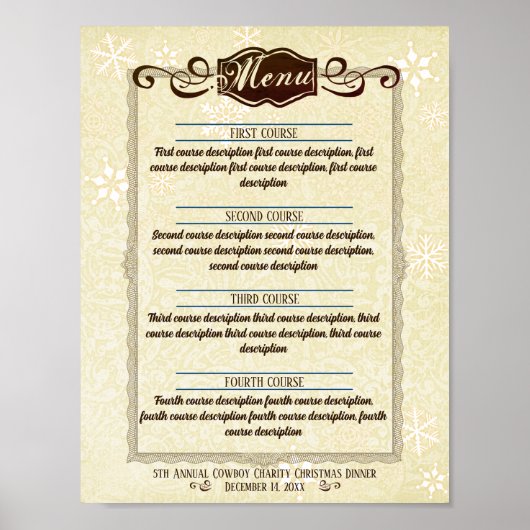  sneeuwvlokken Kerst gepersonaliseerd menu Poster (Voorkant)