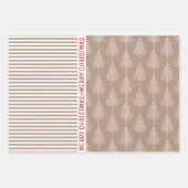 Sneeuwvlokken, kerstbomen, bruine kraftstrepen inpakpapier vel (Voorkant 3)