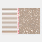 Sneeuwvlokken, kerstbomen, bruine kraftstrepen inpakpapier vel (Voorkant 2)