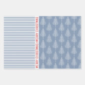 Sneeuwvlokken, kerstbomen en stoffige blauwe strep inpakpapier vel (Voorkant 3)