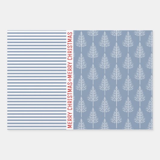Sneeuwvlokken, kerstbomen en stoffige blauwe strep inpakpapier vel (Voorkant 3)