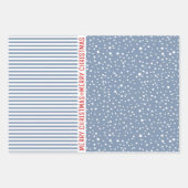 Sneeuwvlokken, kerstbomen en stoffige blauwe strep inpakpapier vel (Voorkant 2)