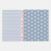 Sneeuwvlokken, kerstbomen en stoffige blauwe strep inpakpapier vel (Voorkant)