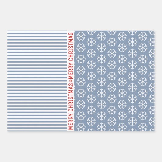 Sneeuwvlokken, kerstbomen en stoffige blauwe strep inpakpapier vel (Voorkant)