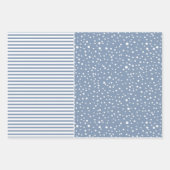 Sneeuwvlokken, kerstbomen en strepen stoffig blauw inpakpapier vel (Voorkant 2)