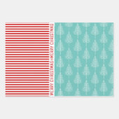 Sneeuwvlokken, kerstbomen rode strepen blauwgroen  inpakpapier vel (Voorkant 3)