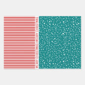 Sneeuwvlokken, kerstbomen rode strepen blauwgroen  inpakpapier vel (Voorkant 2)