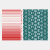 Sneeuwvlokken, kerstbomen rode strepen blauwgroen  inpakpapier vel (Voorkant)