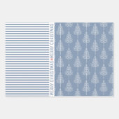 Sneeuwvlokken, kerstbomen, stoffige blauwe strepen inpakpapier vel (Voorkant 3)