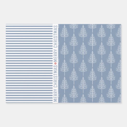 Sneeuwvlokken, kerstbomen, stoffige blauwe strepen inpakpapier vel (Voorkant 3)