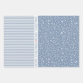 Sneeuwvlokken, kerstbomen, stoffige blauwe strepen inpakpapier vel (Voorkant 2)