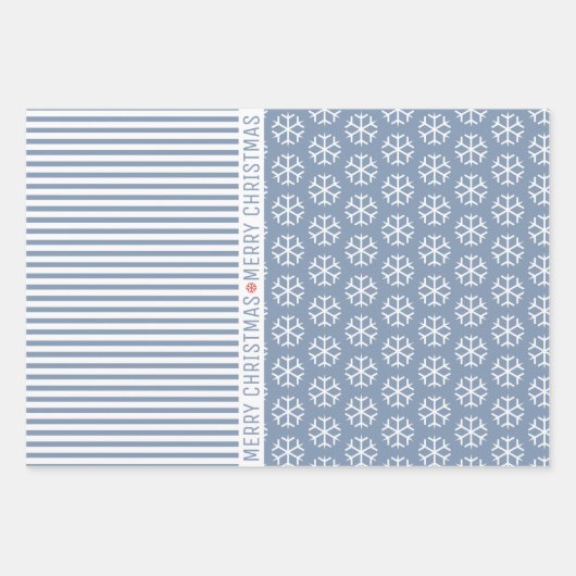 Sneeuwvlokken, kerstbomen, stoffige blauwe strepen inpakpapier vel (Voorkant)