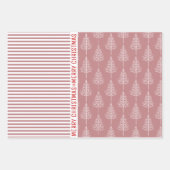 Sneeuwvlokken, kerstbomen, stoffige rozen strepen  inpakpapier vel (Voorkant 3)