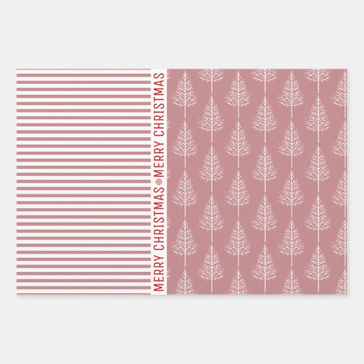 Sneeuwvlokken, kerstbomen, stoffige rozen strepen  inpakpapier vel (Voorkant 3)