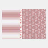 Sneeuwvlokken, kerstbomen, stoffige rozen strepen  inpakpapier vel (Voorkant)