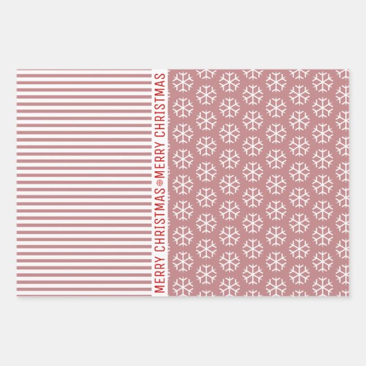 Sneeuwvlokken, kerstbomen, stoffige rozen strepen  inpakpapier vel (Voorkant)