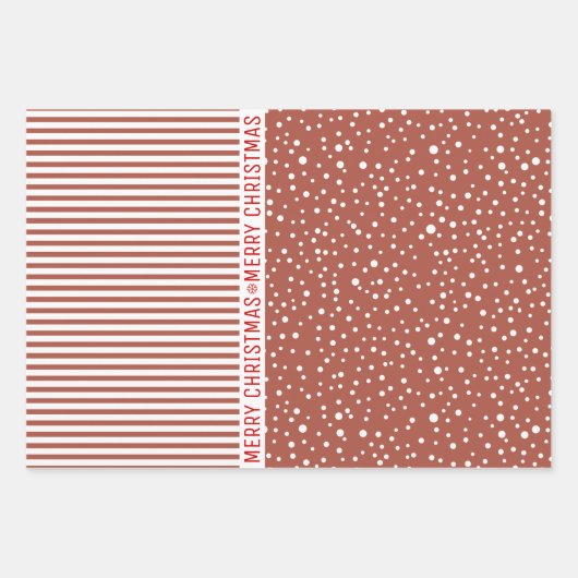 Sneeuwvlokken, kerstbomen terracotta strepen rood inpakpapier vel (Voorkant 2)