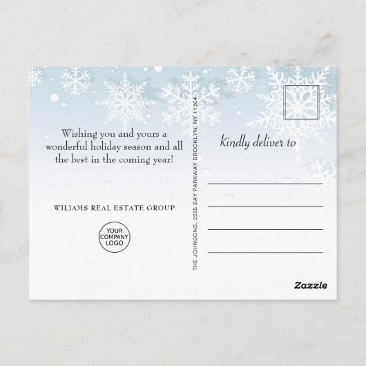 Sneeuwvlokken Kerstboom Zakelijke Groet Briefkaart (Achterkant)