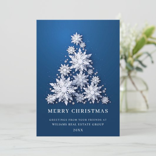 Sneeuwvlokken Kerstboom Zakelijke Groet Feestdagenkaart (Staand voorkant)