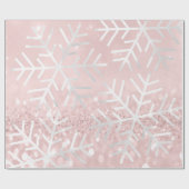 Sneeuwvlokken kerstfeestdag Roze Blush Glitter Cadeaupapier (Vlak)