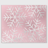 Sneeuwvlokken kerstfeestdag Roze park Glitter Cadeaupapier (Vlak)