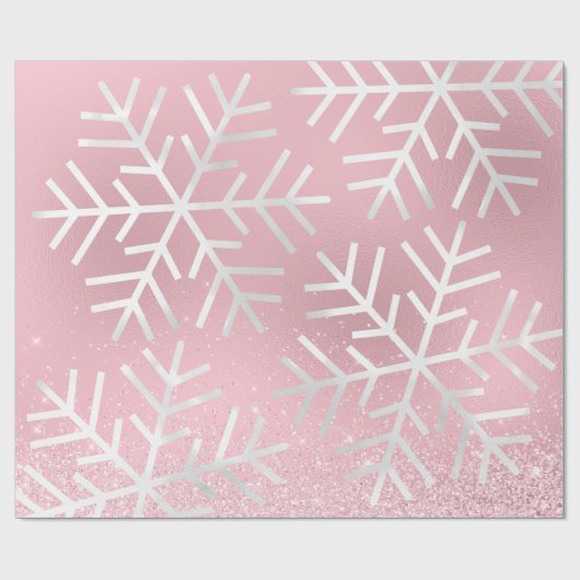 Sneeuwvlokken kerstfeestdag Roze park Glitter Cadeaupapier (Vlak)