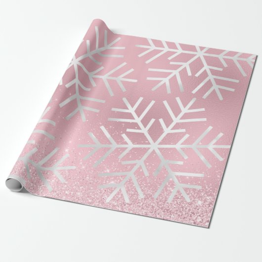 Sneeuwvlokken kerstfeestdag Roze park Glitter Cadeaupapier (Uitgerold)