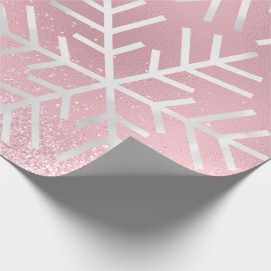 Sneeuwvlokken kerstfeestdag Roze park Glitter Cadeaupapier (Hoek)