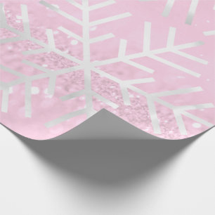 Sneeuwvlokken kerstfeestdag Roze Rose Glitter Cadeaupapier