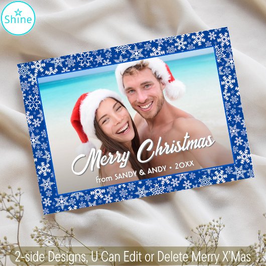 Sneeuwvlokken kerstfoto 2 Design blauw Feestdagenkaart