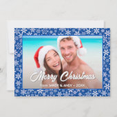 Sneeuwvlokken kerstfoto 2 Design blauw Feestdagenkaart (Voorkant)