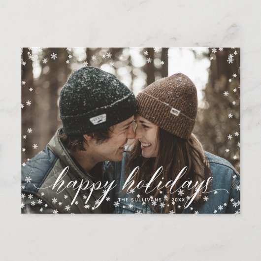 Sneeuwvlokken kerstkalligrafie briefkaart (Voorkant)