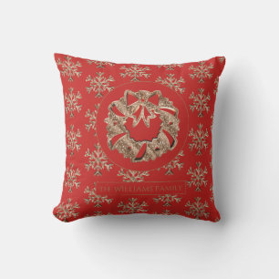 Sneeuwvlokken Kerstkrans Elegant rood en goud Kussen