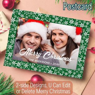 Sneeuwvlokken Kerstmis Aangepaste Fotoscript Groen Feestdagenkaart