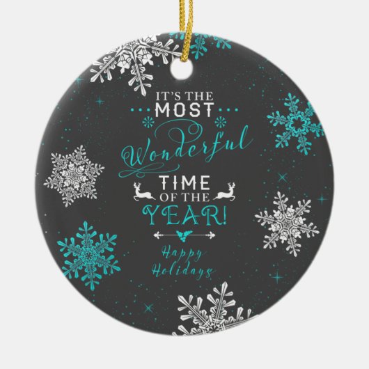 Sneeuwvlokken Kerstmis Meest Wonderlijke Tijd 3 Keramisch Ornament (Voorkant)