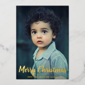 Sneeuwvlokken krijt Script Foto Modern Kerstmis Folie Feestdagenkaart (Voorkant)