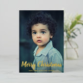 Sneeuwvlokken krijt Script Foto Modern Kerstmis Folie Feestdagenkaart (Staand Voorkant)