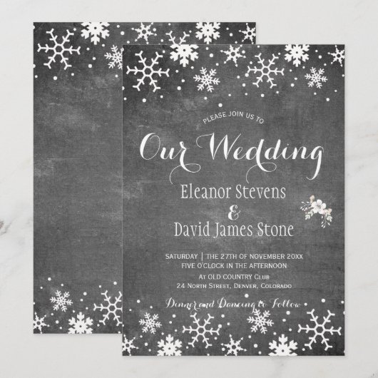 Sneeuwvlokken krijtbord winter rustieke bruiloft kaart (Voorkant / Achterkant)
