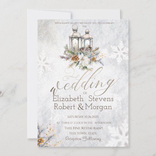 Sneeuwvlokken Lantaarn String Light Wedding Kaart (Voorkant)