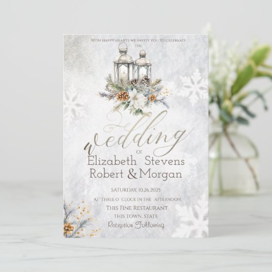 Sneeuwvlokken Lantaarn String Light Wedding Kaart (Staand voorkant)