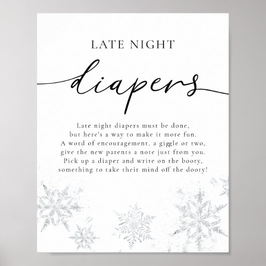 Sneeuwvlokken Late Night Luiers Sign Poster (Voorkant)