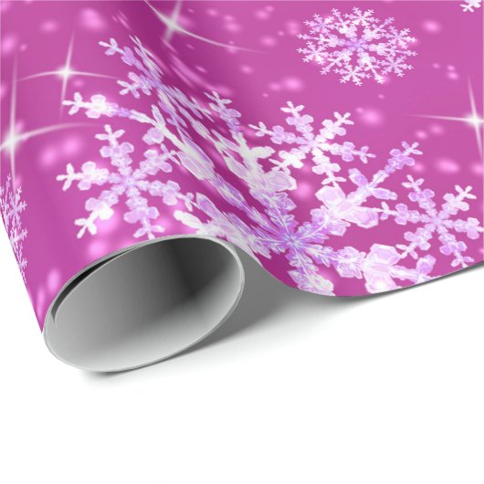 Sneeuwvlokken Magenta inpakpapier (Rol Hoek)