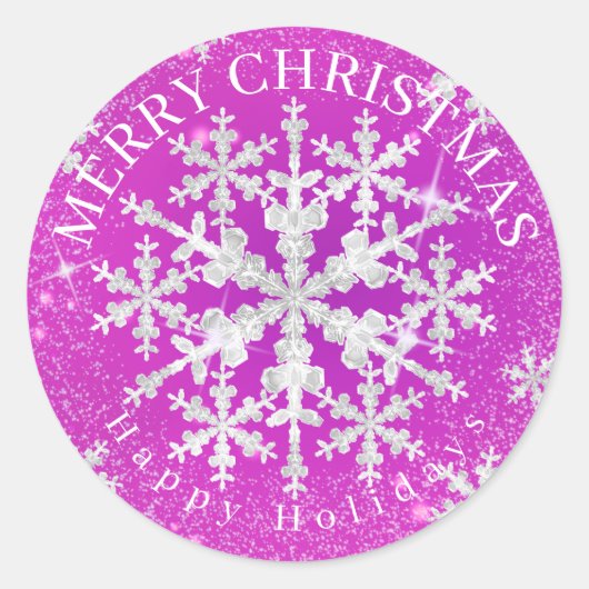 Sneeuwvlokken Magenta Ronde Sticker (Voorkant)