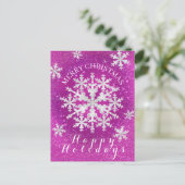 Sneeuwvlokken Magenta Wit Briefkaart (Staand voorkant)