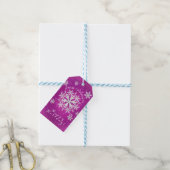 Sneeuwvlokken Magenta Wit Cadeaulabel (Met Touw)