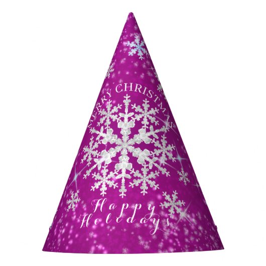 Sneeuwvlokken Magenta Wit Feesthoedjes (Voorkant)