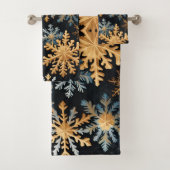 Sneeuwvlokken Magic Christmas Black Gold Blue Bad Handdoek (Insitu)