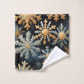 Sneeuwvlokken Magic Christmas Black Gold Blue Bad Handdoek (Wasdoekje)
