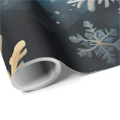 Sneeuwvlokken Magic Christmas Black Gold Blue Cadeaupapier (Rol Hoek)
